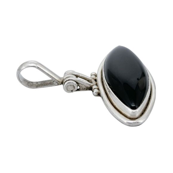 Black Onyx Hinged Pendant | Vintage Sterling Silver 925 - Picture 3 of 6